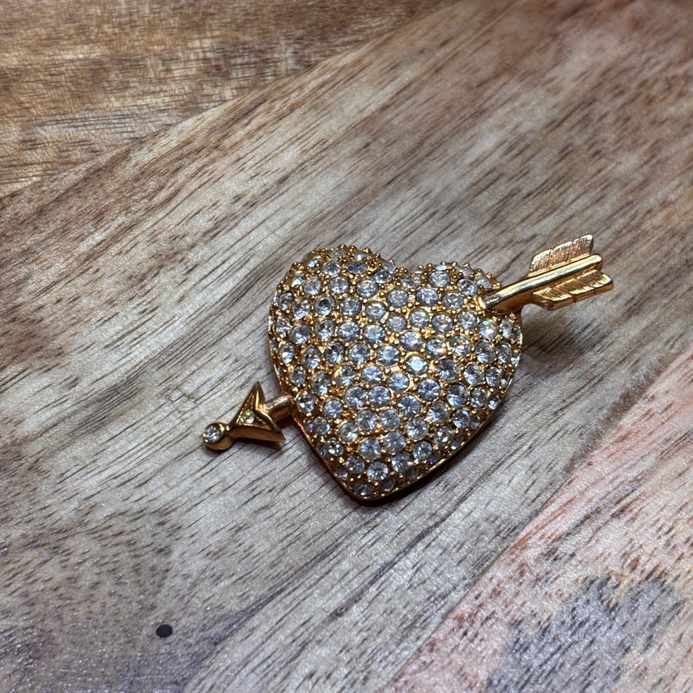 Vintage Swan Swarovski Pave Gold-toned Heart & Arrow Brooch
